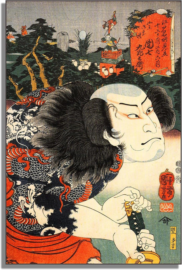 OKRA Utagawa Kuniyoshi Canvas Wall Art Kabuki Actor Nakamura Poses Poster Japanese Ukiyo-E Landscape Wall Decor