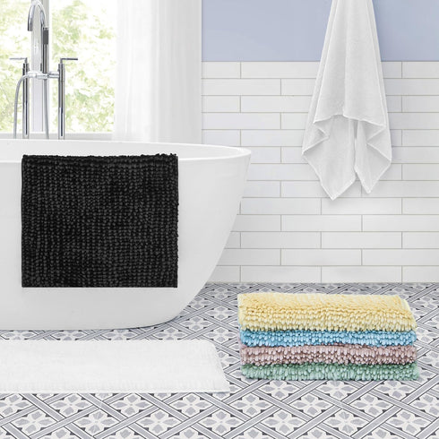 Laura Ashley Butter Chenille Bath Rug, Non Slip Shaggy Bathroom Mat for Tub and Sink - (20" x 34") Navy