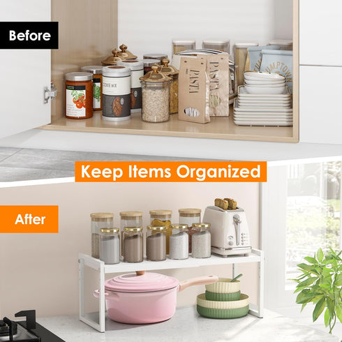 Countertop 1-Tier) DOLALIKE Expandable Kitchen Organizer, Stackable Cabinet Shelf Organizers, Space Saving Spice Rack