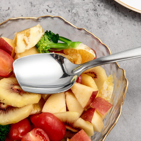 IMEEA Flat Edge Spoon - 18/8 Stainless Steel Flat Bottom Serving Spoon for Cooking, Set of 2