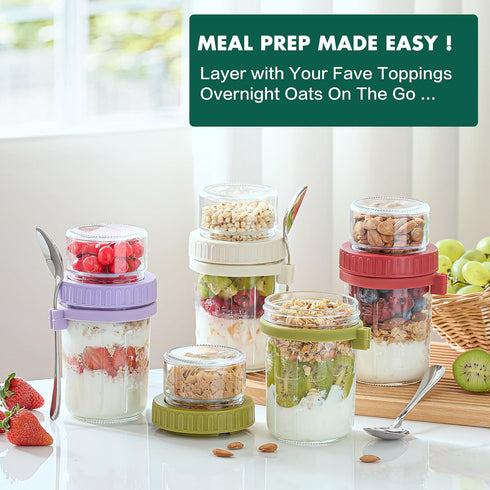 4 Pack 16 oz,Dual-Layer Danmu Overnight Oats Containers with Lids Yogurt Parfait Cups with Lids,Meal Prep Containers