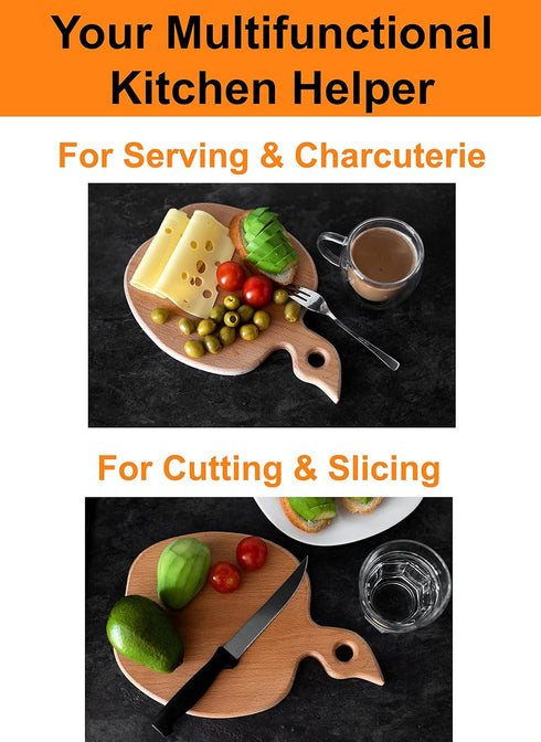 Apple-shaped Solid Wood Cutting Board with Handle for Fruit, Veggies, Cheese – Small Wooden Bread Board, Charcuterie