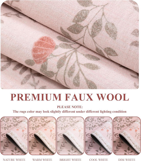 5x7 YIHOUSE Pink Floral Rug for Bedroom Girls, Washable Area Rugs for Living Room Non Slip Ultra-Thin, Soft Throw