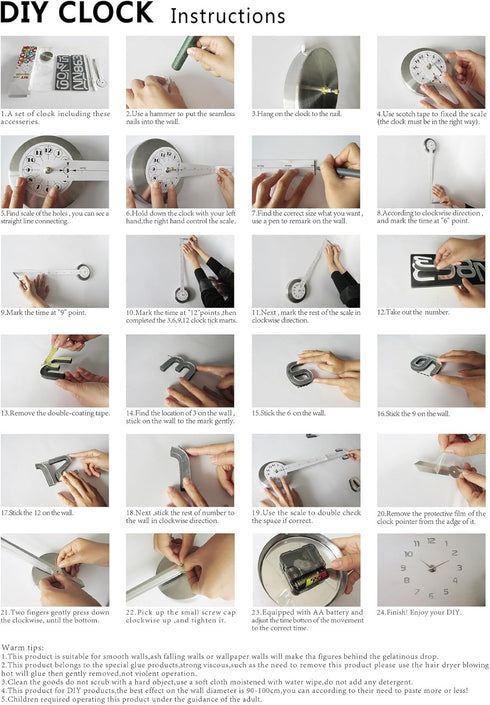 Timelike 3D DIY Wall Clock, 1M Modern Frameless Large 3D DIY Wall Clock Kit Decoration for Home Living Room Bedroom