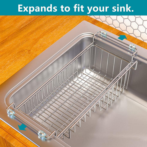14.5" 22", Over The Kitchen Sink Caddy Sponge Holder Organizer Drying Rack Expandable for Sponge Brush Soap Dish Cloth