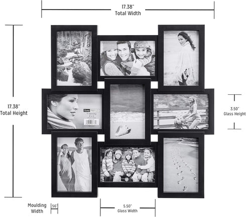 Malden 4x6 9-Opening Collage Picture Frame, Displays Nine 4x6 Pictures, Black