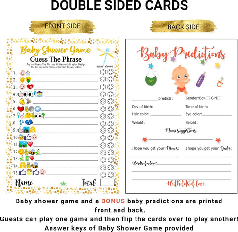LOTUS-A Baby Shower Games - 30 Thick Cardstocks Guess The Phrase and Predictions Cards, Neutral Theme for Girl Boy