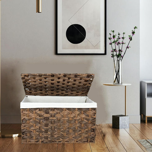 Storage Basket with Lid, 17.2 Gallon Wicker Storage Trunk with Handles, Handwoven Basket for Living Room