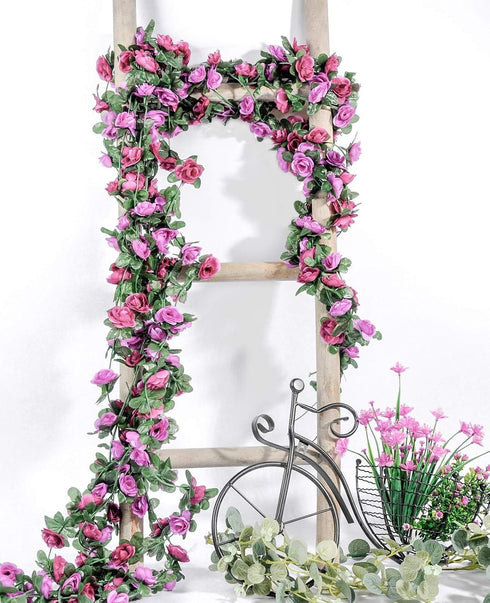 Miracliy 9Pcs 74FT Purple Flower Garland, Artificial Rose Arch Vines for Wedding Decoration