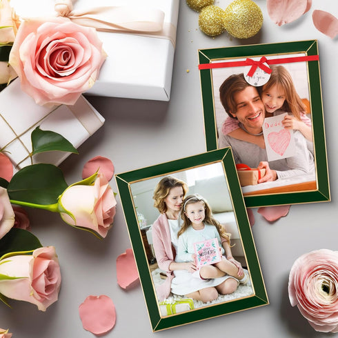 5x7 5x7 Frames-2 Set Frametory Enamel Picture Frame - Gold Metal Edge Green Enamel Picture Frame With Easel and Velvet