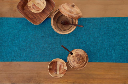 Solino Home Linen Table Runner 72 Inches Long - Athena, 100% Pure Linen Chambray Teal, 14 x 72 Inch for Dining