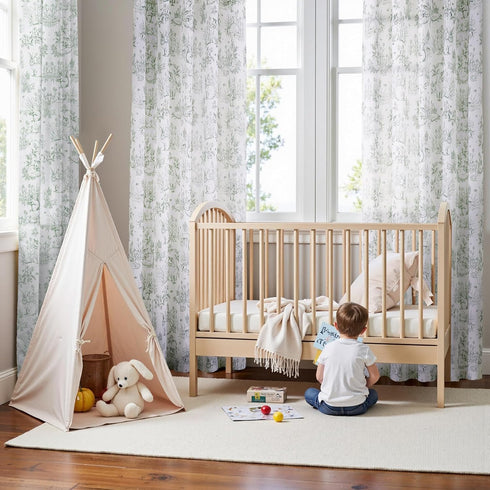 jinchan 84 inch Country Set 2 Linen Nursery Curtains Long Woodland Wildlife Sage Green Print Drapes for Kid's Room