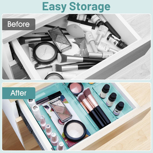 WOWBOX 28 PCS Clear Plastic Drawer Organizer Set, 4 Sizes for Makeup, Jewelry, Gadgets, Office Storage