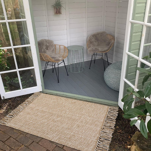 Collive Small Bathroom Rug, 2' x 3' Hand-Woven Low Profile Entryway Rug, Tan Cotton Reversible Washable Mat