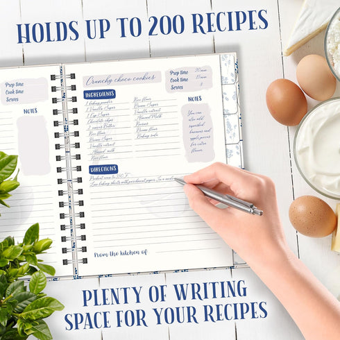 Recipe Notebook 7" x 9", Hardcover with 200 Template Pages, 8 Movable Dividers, 24 Category Stickers