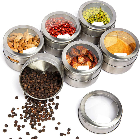 TEEM Stainless Steel Magnetic Spice and Condiment Organizer Kit 6-Piece 75ml (2.5 oz)