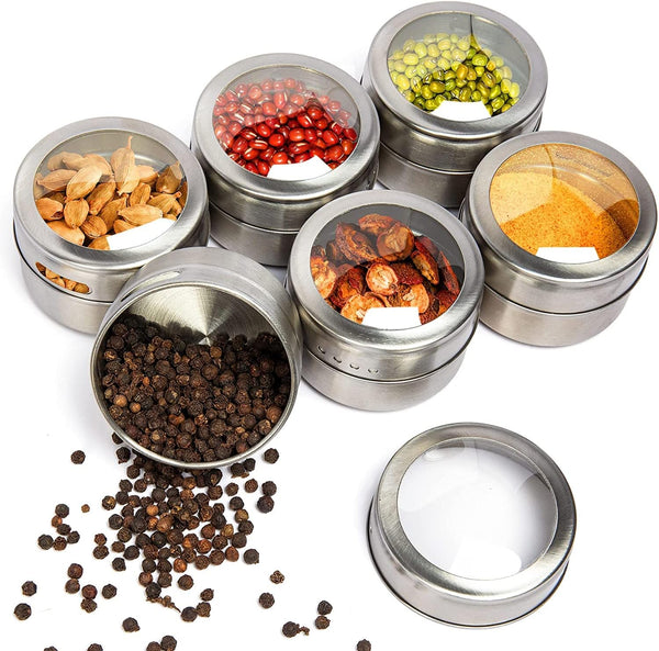 TEEM Stainless Steel Magnetic Spice and Condiment Organizer Kit 6-Piece 75ml (2.5 oz)