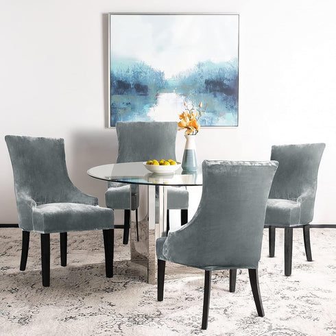 Lellen Velvet Stretch Wingback Chair Cover Slipcover - Reusable Protector Cover for Dining Room (Charcoal Grey, 1PC)