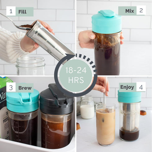 Masontops Deluxe Cold Brew Makers Kit, Iced Coffee Maker with Glass Pitcher & Stainless Steel Mesh Filter