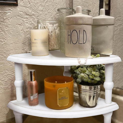 Rustic White Corner Counter Shelf, Stackable 2 Pack Farmhouse Organizer for Bathroom, Kitchen, and Coffee Bar Decor