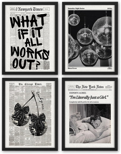 NaZaUK Retro Black And White Newspaper Poster Wall Art, What If It All