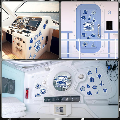 Happy Anniversary Cruise Door Magnets, Blue Silver Magnetic Decorations for Wedding Party, Refrigerator Decor