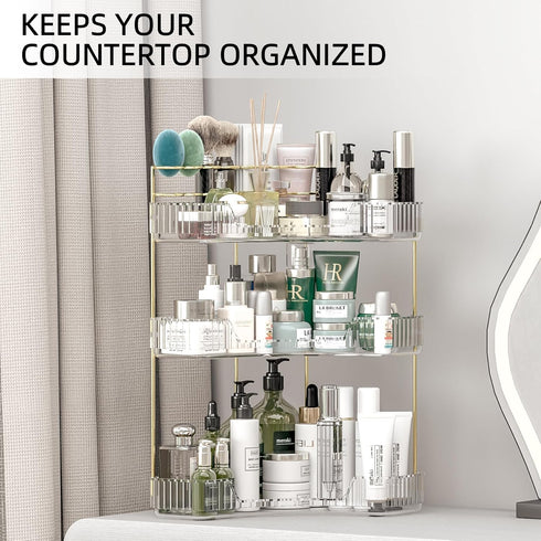 Countertop 3 Countertop Makeup Organizer Tier, Corner Bathroom Organizer with Toothbrush and Makeup Brush Holder