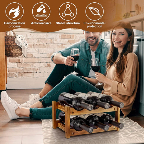 Wine Rack: 6 Bottle 2-Tier Wood Storage, Easy-Assembly Space-Saving Kitchen Organizer for Home and Bar