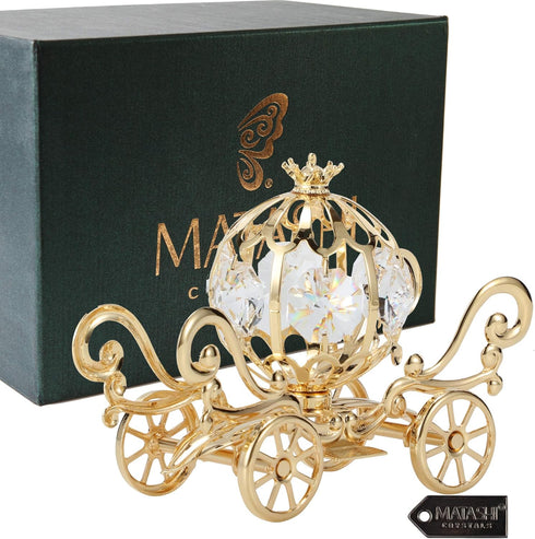 Matashi 24K Gold Plated Crystal Mini Cinderella Pumpkin Coach Ornament - Christmas Gift Home Decor Showpiece