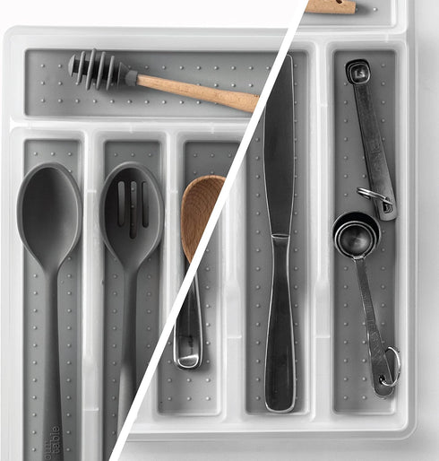 BINO 5-Slot Silverware Organizer, Small Frosted Cutlery Tray for Drawer, BPA-Free Plastic with Soft-Grip Lining