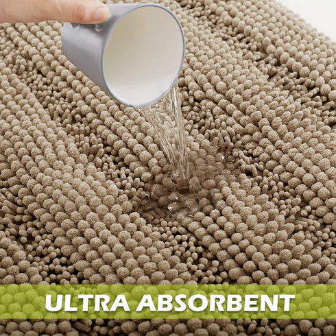 Non-Slip Bathroom Rugs, Quick Drying Chenile Bath Mat, Absorbent Microfiber Floor Carpet, 47" x 17", Brown