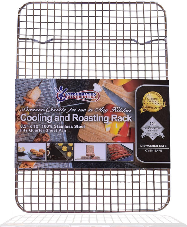 KITCHENATICS Small Cooling Rack for Cooking & Baking, Oven Safe Stainless Steel, Fits Quarter Sheet Pan, 8.5" x 12"