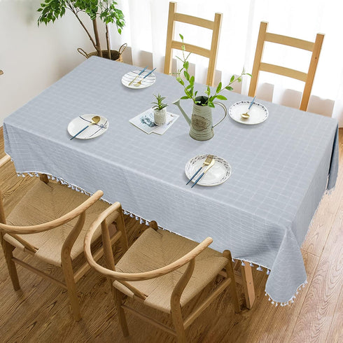 ShinyBeauty Premium Cotton Linen Tablecloth, 55"x55", Grey Solid with Handmade Tassel Trim, Elegant Farmhouse Decor
