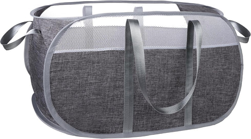 Pop-Up Laundry Basket with Durable Handles, Collapsible Mesh Laundry Hamper, Cationic Gray