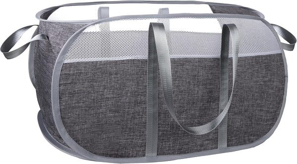 Pop-Up Laundry Basket with Durable Handles, Collapsible Mesh Laundry Hamper, Cationic Gray