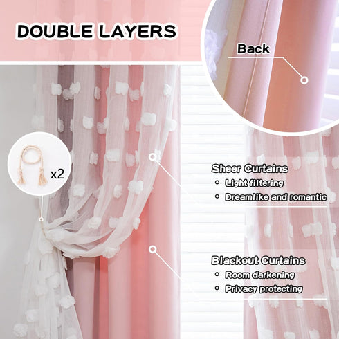 84 Inches W52 L84, 2 MYSKY HOME Pink Curtains for Girls Room Long Nursery Curtains Girl for Kids Room Double Layer