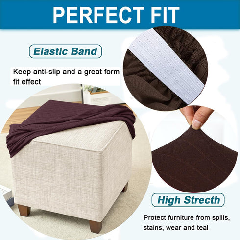 ANWUCHEN Ottoman Cover-Stretch Knitted Jacquard Ottoman Cover Square-Soft Square Ottoman Covers Slipcover -Thick