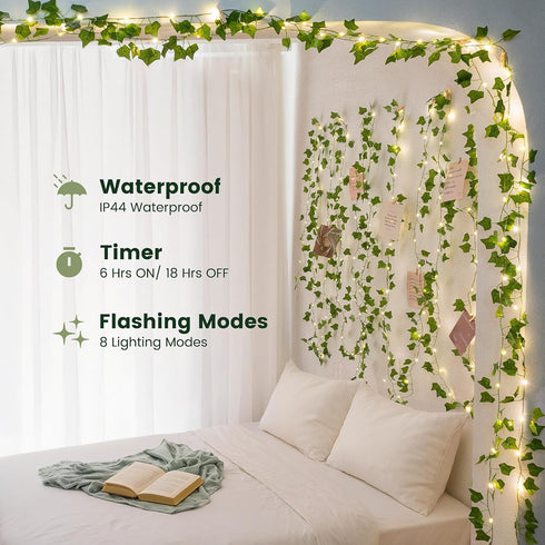 23 73 HEYFUNi Fake Ivy Vines with Lights, Ft Led Artificial Greenery Garland with Fairy Lights USB/Battery Operated