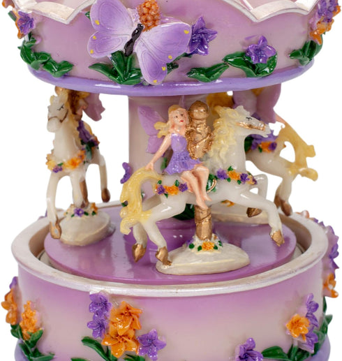 Elanze Designs Purple Floral Fairy Musical Carousel, 6 inch Rotating Figurine Plays Carousel Waltz Tune
