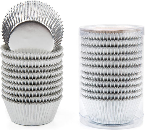 Gifbera Standard Silver Foil Cupcake Liners - Metallic Paper Muffin Baking Cups, 200-Count