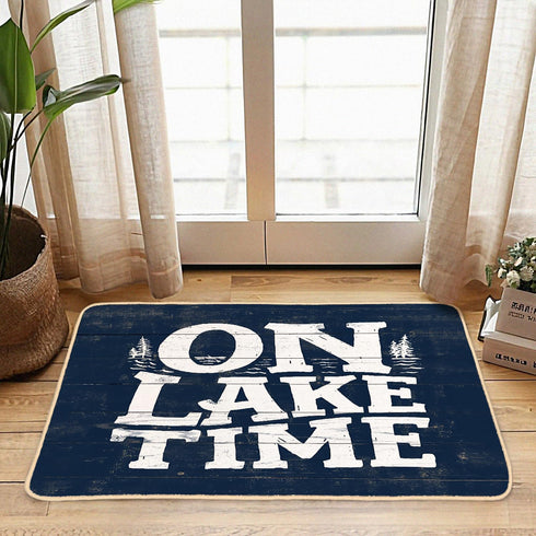 Welcome Indoor Mat - On Lake Time Gifts for Lake Lovers, Blue Lake Porch Mat, 30 x 16 Inch Room Decor