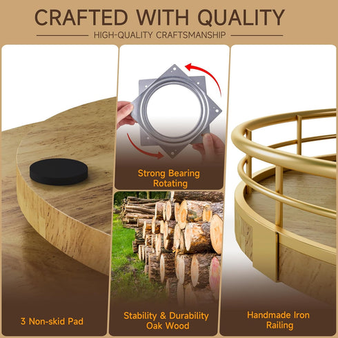 Farmhouse Oak 9" Lazy Susan Turntable Organizer for Cabinet, Round Wooden Storage for Dining Table, Kitchen, Home Decor