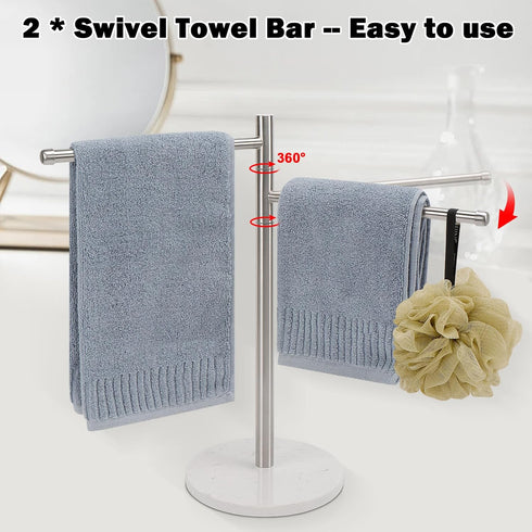 Standing Hand Towel Holder, Marble Base Towel Rack with 304 Stainless Steel, Countertop Stand Towel Ring for Kitchen