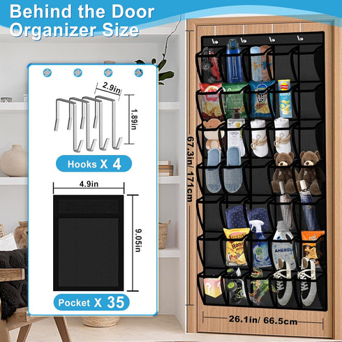 Aheroi 35 Closet 40 lbs, Pockets Large Over the Door Organizer, Breathable Mesh Pockets Hanging Shoe Organizer, Black