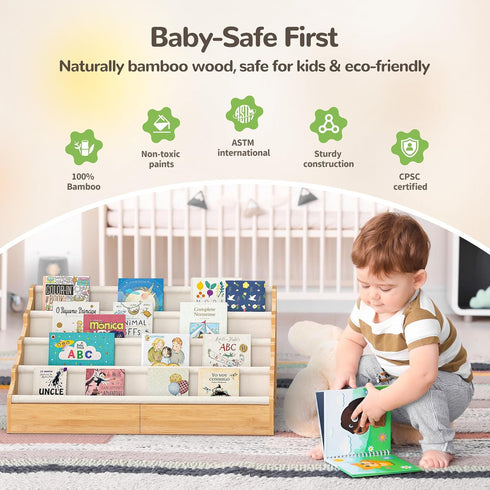 ELYKEN Toddler Bookshelf for Kids Rooms, Nursery Book Shelves with Open Forward Display, Montessori Book shelf for Baby
