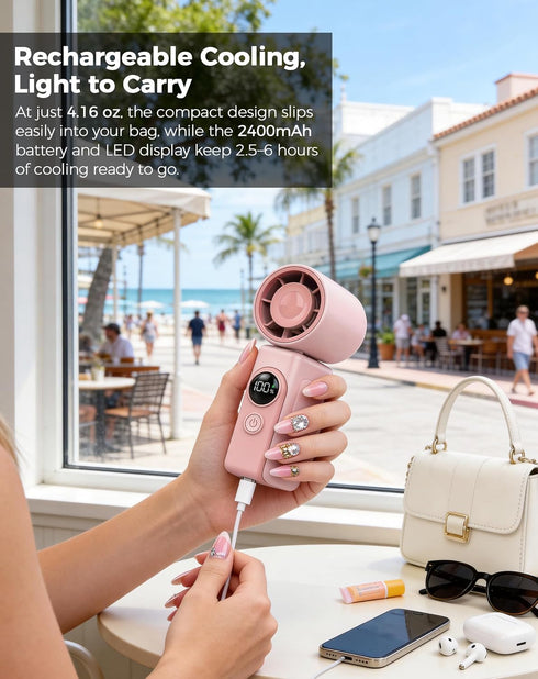 13500 360 Summer Hotsales Clip-On Portable Fan, RPM Rechargeable Handheld Mini Fan with LED Display, Rotating