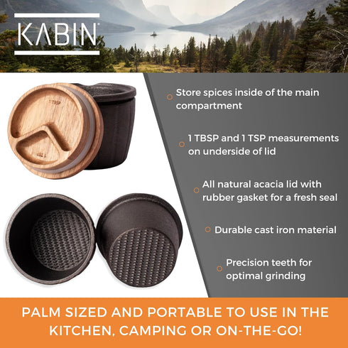 Set KABIN Spice Mill - Spice Grinder Manual Pepper Mill - Durable Cast Iron Mortar and Pestle Herb Crusher - Hand