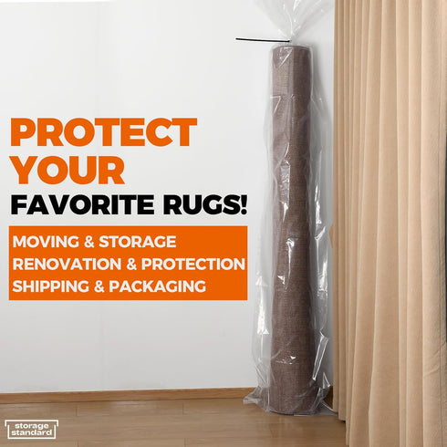 Heavy Duty Rug Storage Bag - Waterproof Plastic Cover for Rolled Carpet Up to 6 x 9 Feet, 4 Mil Thick - 1 Clear Bag, 92