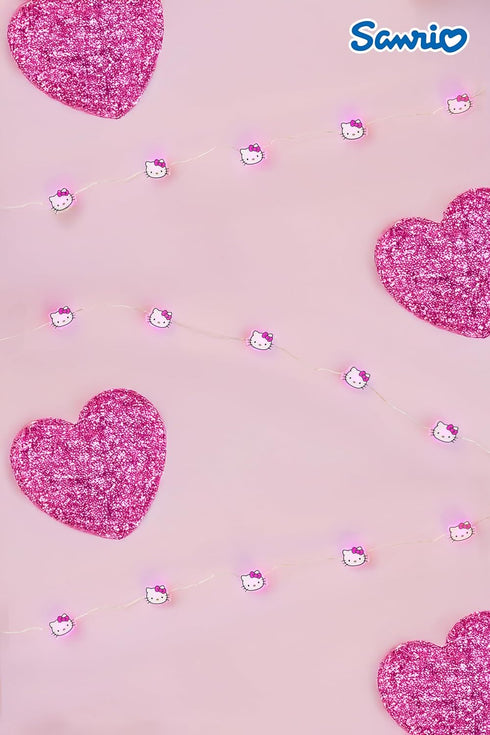 20ct 7 Silver Buffalo Hello Kitty Face with Pink Bow Decorative String Lights, Feet Long, Battery Powered (Batteries