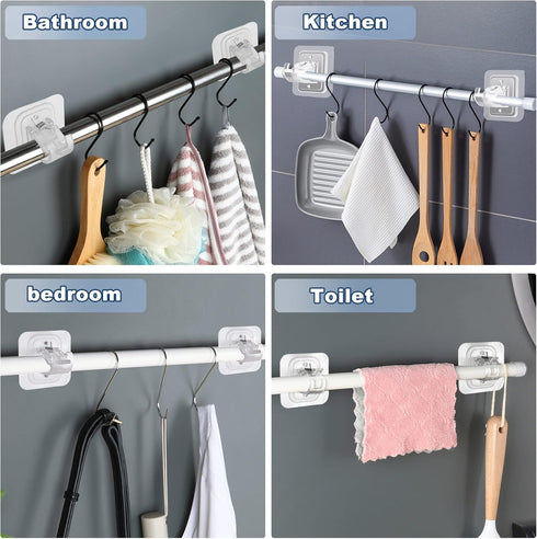 10PCS No Drilling Curtain Rods, Self Adhesive Bracket Holders, Adjustable Curtain Rod Hooks for Bathroom Kitchen